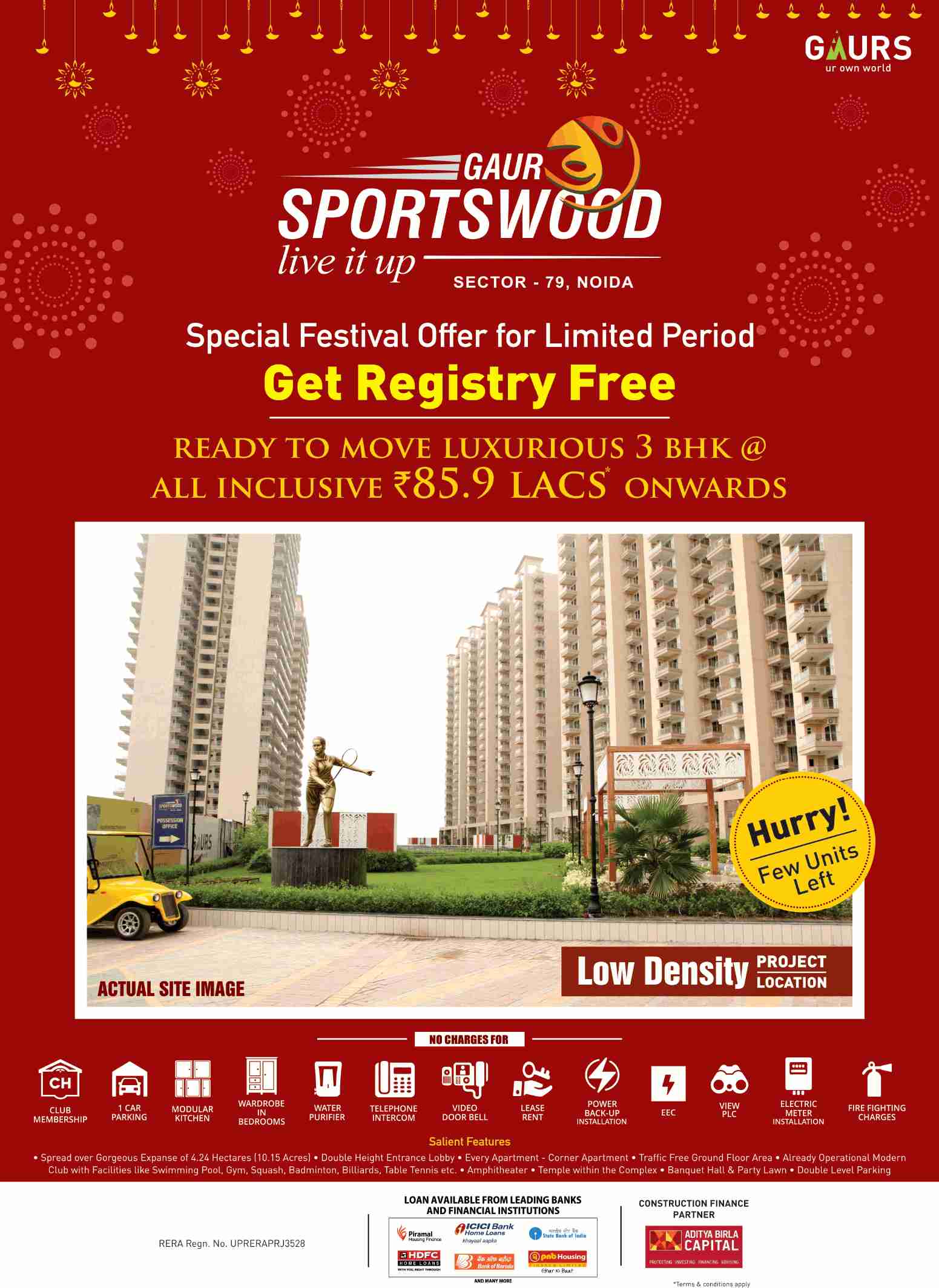 Get registry free during festival offer at Gaur Sportswood in Sector 79, Noida